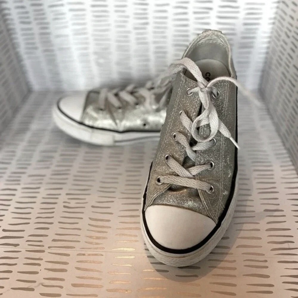 Converse Chuck Taylor All Star Low Top Silver Glitter‎ Sparkle Sneakers Youth 3